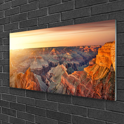 Glass Print Mountains landscape brown grey