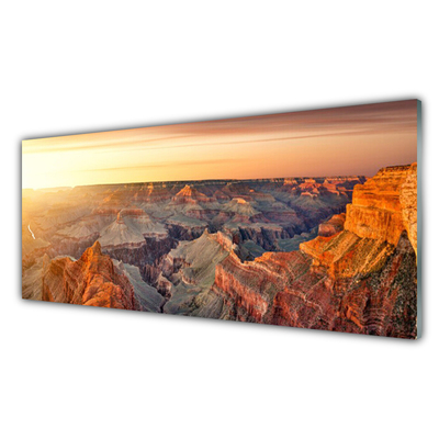 Glass Print Mountains landscape brown grey