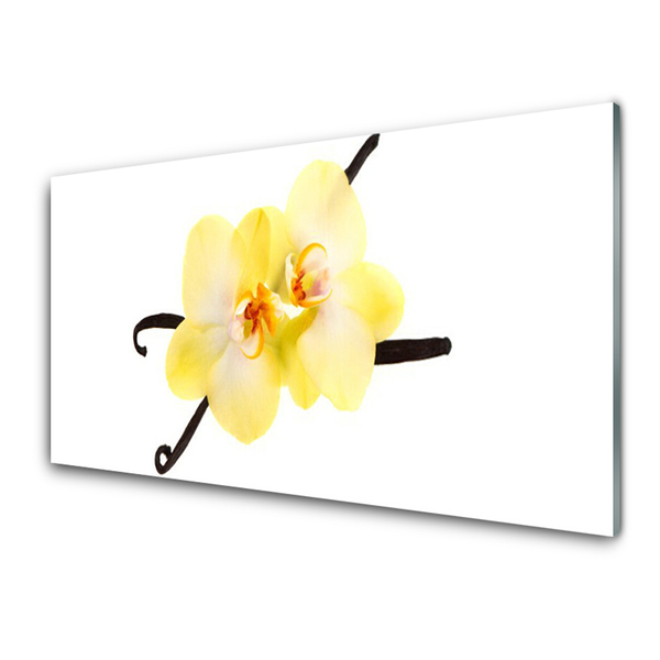 Glass Wall Art Flowers floral white yellow brown