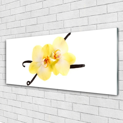 Glass Wall Art Flowers floral white yellow brown