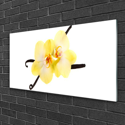 Glass Wall Art Flowers floral white yellow brown