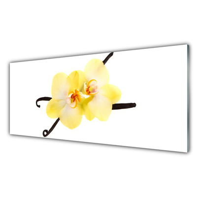 Glass Wall Art Flowers floral white yellow brown