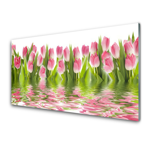 Glass Wall Art Tulips floral pink green