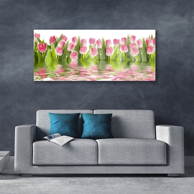 Glass Wall Art Tulips floral pink green