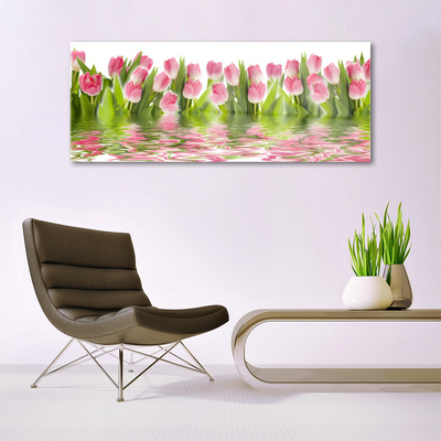 Glass Wall Art Tulips floral pink green