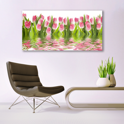 Glass Wall Art Tulips floral pink green