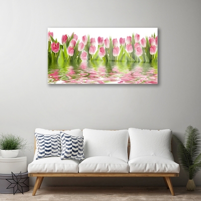 Glass Wall Art Tulips floral pink green