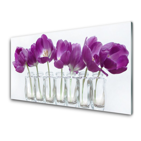 Glass Wall Art Flowers floral pink