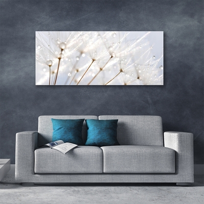 Glass Wall Art Dandelion floral white 