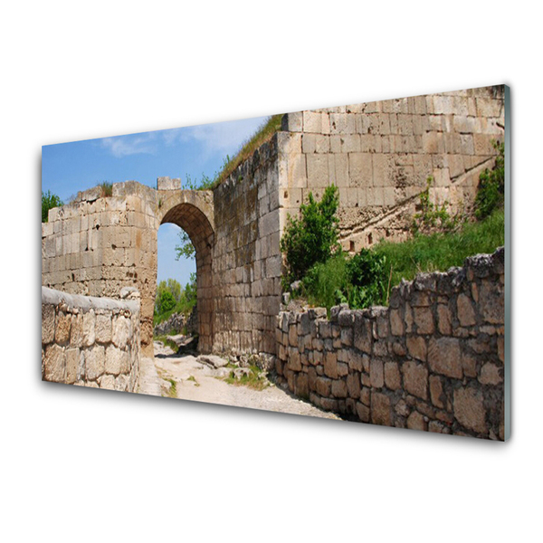 Glass Wall Art Ruin architecture grey brau