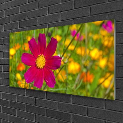 Glass Wall Art Flower floral yellow red