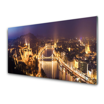 Glass Wall Art City architecture yellow purple