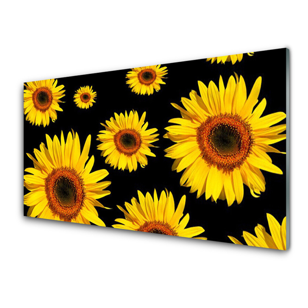 Glass Wall Art Sunflowers floral brown yellow