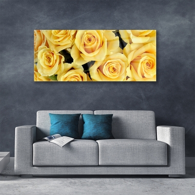 Glass Wall Art Roses floral yellow