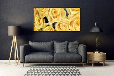 Glass Wall Art Roses floral yellow