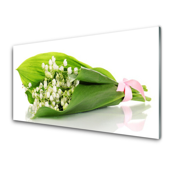 Glass Wall Art Flowers floral white green