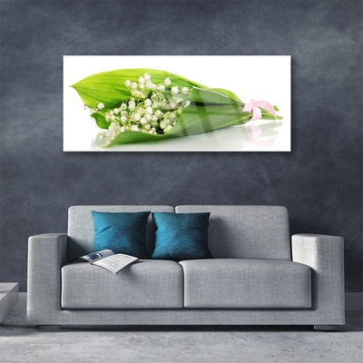 Glass Wall Art Flowers floral white green