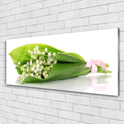 Glass Wall Art Flowers floral white green