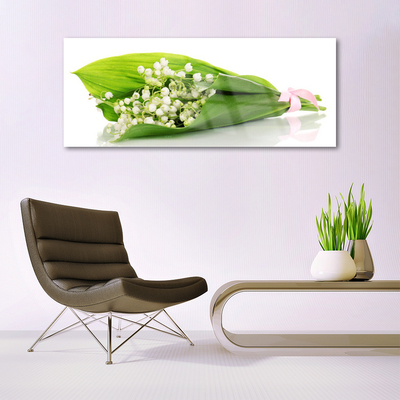 Glass Wall Art Flowers floral white green