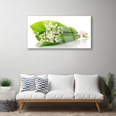 Glass Wall Art Flowers floral white green