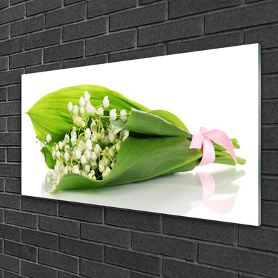 Glass Wall Art Flowers floral white green