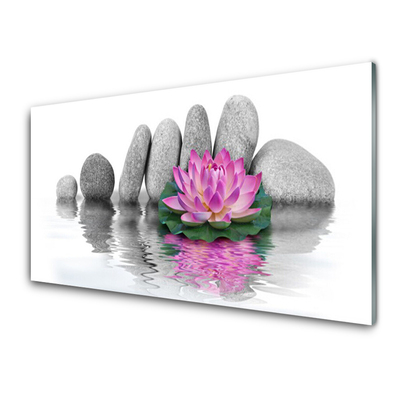 Glass Wall Art Flower stones art pink grey