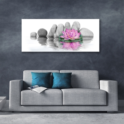 Glass Wall Art Flower stones art pink grey