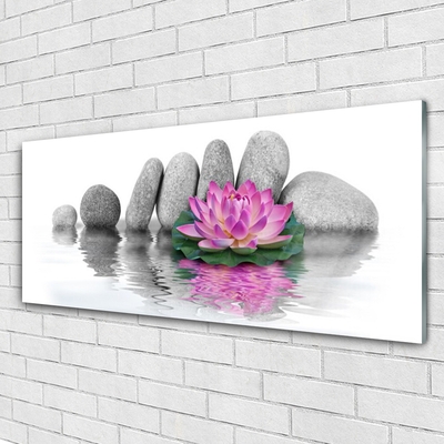 Glass Wall Art Flower stones art pink grey