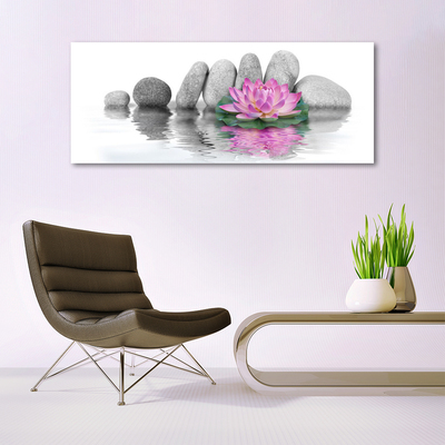 Glass Wall Art Flower stones art pink grey