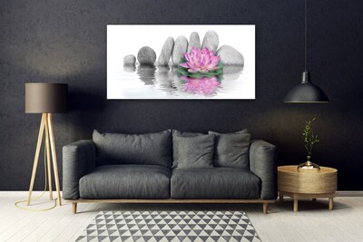 Glass Wall Art Flower stones art pink grey