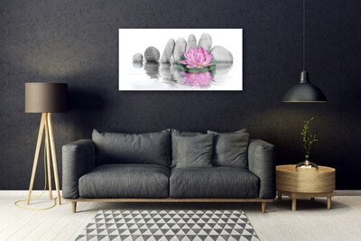 Glass Wall Art Flower stones art pink grey