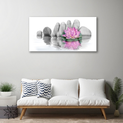 Glass Wall Art Flower stones art pink grey