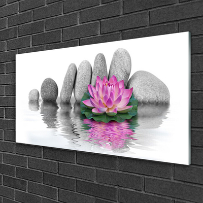 Glass Wall Art Flower stones art pink grey