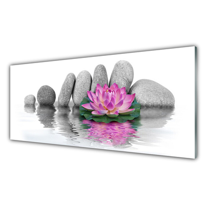 Glass Wall Art Flower stones art pink grey