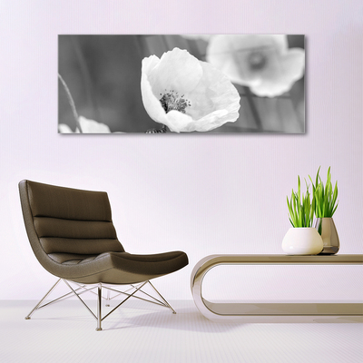 Glass Wall Art Poppies floral grey