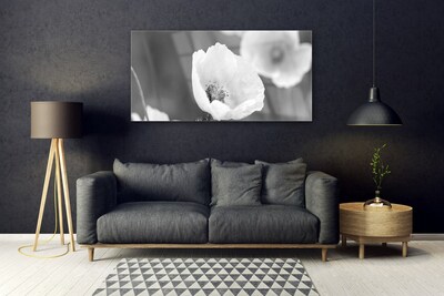 Glass Wall Art Poppies floral grey