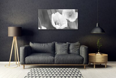 Glass Wall Art Poppies floral grey