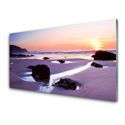 Glass Wall Art Beach landscape purple