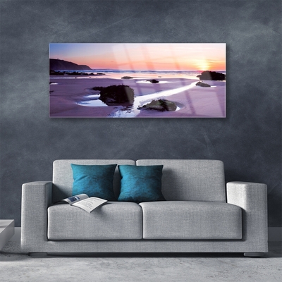 Glass Wall Art Beach landscape purple