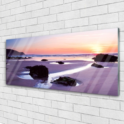 Glass Wall Art Beach landscape purple