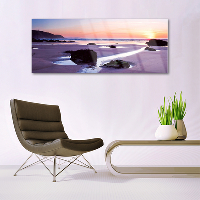 Glass Wall Art Beach landscape purple