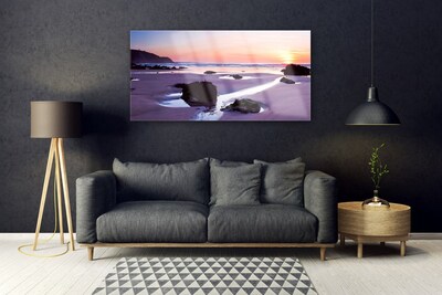 Glass Wall Art Beach landscape purple