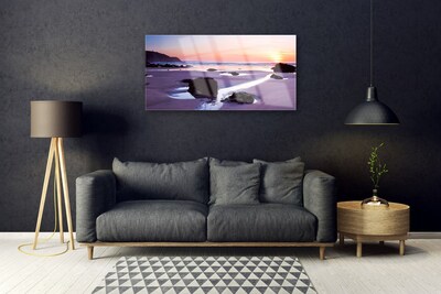 Glass Wall Art Beach landscape purple