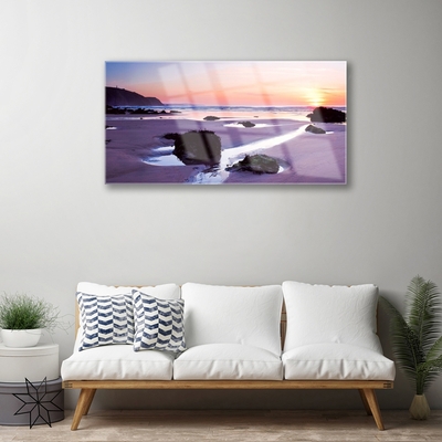 Glass Wall Art Beach landscape purple