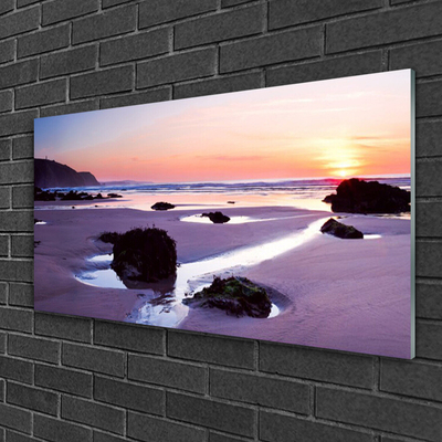 Glass Wall Art Beach landscape purple