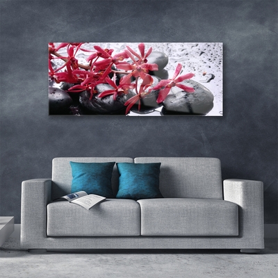 Glass Wall Art Flower stones art black red