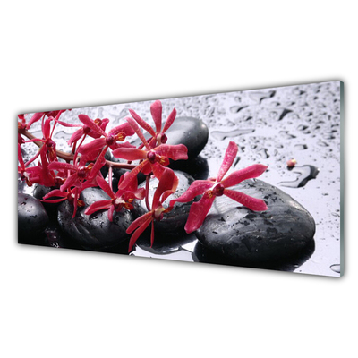 Glass Wall Art Flower stones art black red