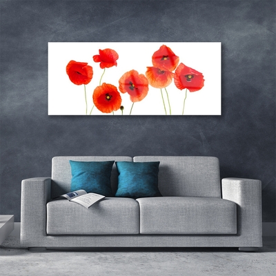 Glass Wall Art Poppies floral red black