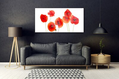 Glass Wall Art Poppies floral red black