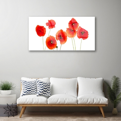 Glass Wall Art Poppies floral red black